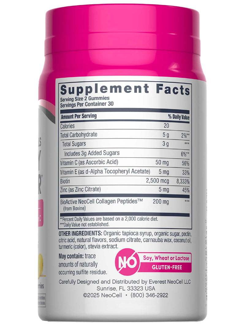 NeoCell Hair, Skin & Nails Gummies – Collagen, Biotin & Vitamin C (60 Count, Lemon)