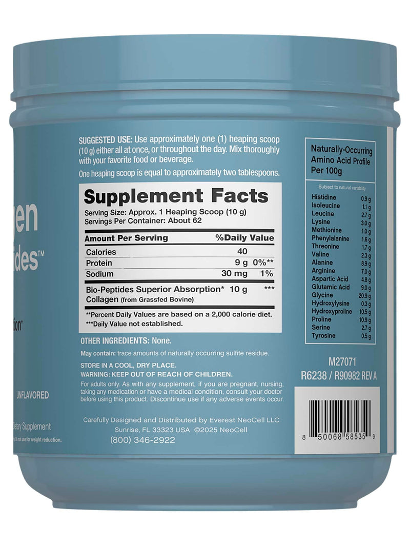 NeoCell Collagen Bio-Peptides Powder 22oz – Grass-Fed, Superior Absorption