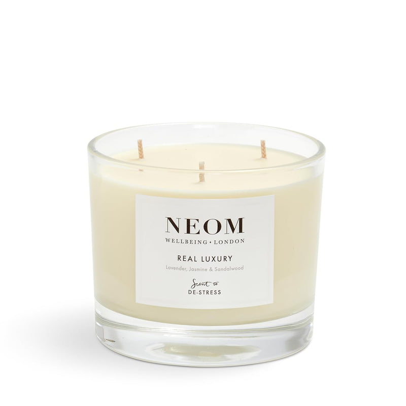 NEOM 3 Wick Candle – Lavender, Jasmine & Sandalwood | Luxury Aromatherapy & De-Stress Scent
