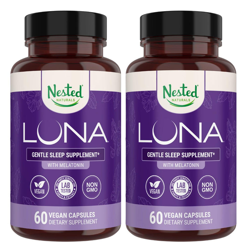 Nested Naturals Luna Sleep Aid – Natural, Non-Habit Forming Sleep Support for Adults | 120 Vegan Capsules