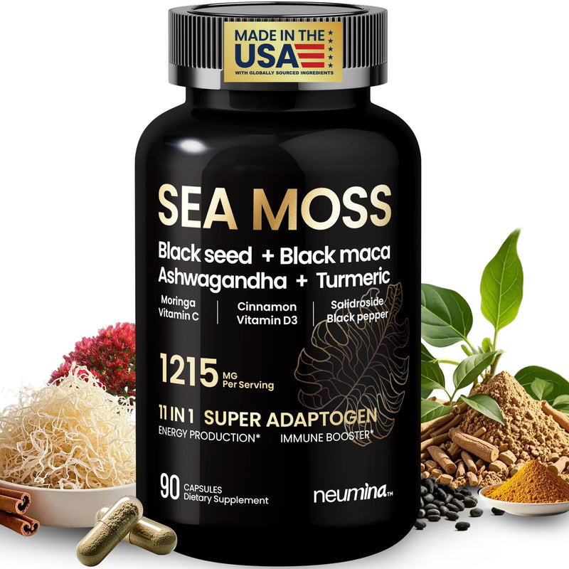 NEUMINA 1215mg Sea Moss Capsules - 90 Count | USA Made, Vegan Adaptogens