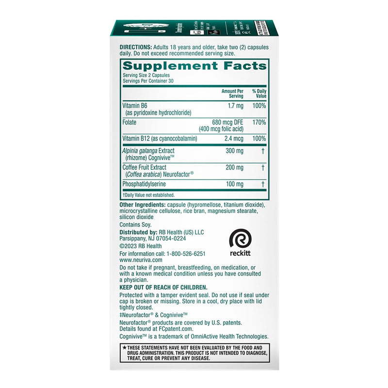 NEURIVA Ultra Brain Supplement for Focus, Memory & Alertness — 2-Pack, 60 Capsules