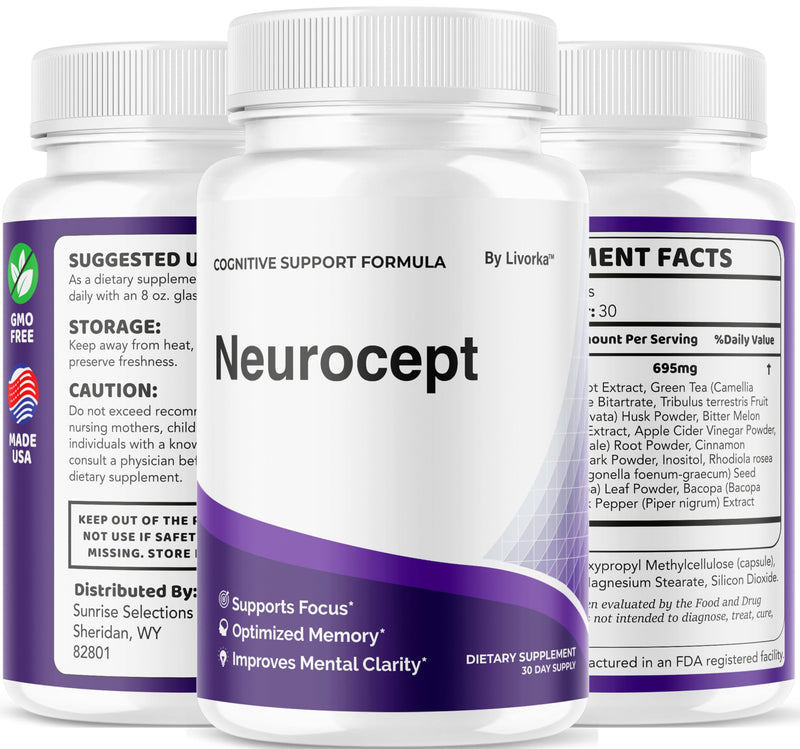 Neurocept Brain Supplement Capsules – Official Brain & Memory Focus Support, 60 Capsules (1 Month)