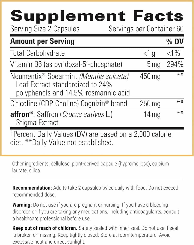 Integrative Therapeutics Neurologix - Brain Health Supplement* - Non-Stimulant Nootropic Supplement for Focus* - Memory Support* - Vegan, Gluten-Free & Dairy-Free - 28 Capsules (14 Servings)