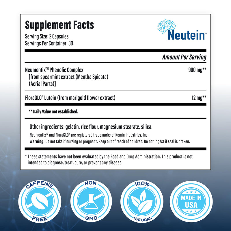 Neutein Natural Brain Booster – Plant-Based Memory & Cognitive Health Supplement (2 Pack, 120 Capsules) – Made in USA