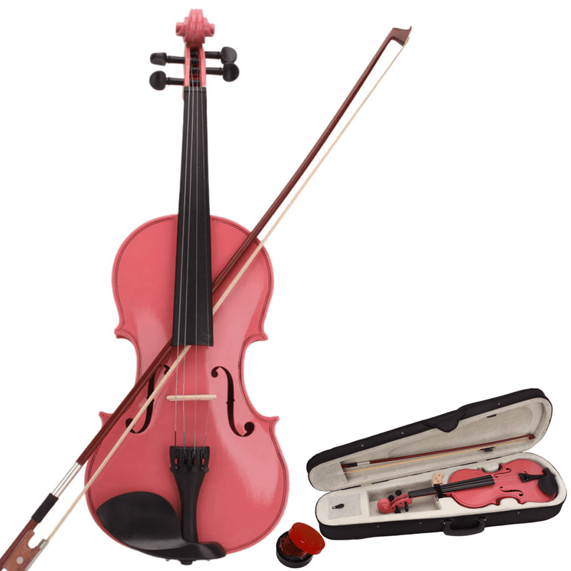 New 1/4 Acoustic Violin Case Bow Rosin Pink - InStock