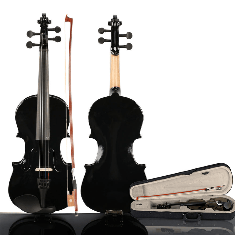 New 3/4 Acoustic Violin Case Bow Rosin Black - InStock