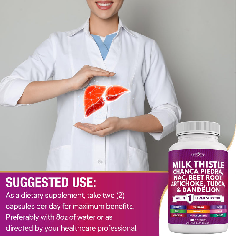 NEW AGE Milk Thistle NAC Chanca Piedra Liver Support – 180 Count, 28-in-1 Formula