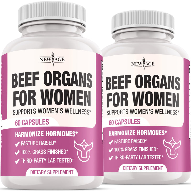 New Age Beef Organ Supplement for Women – Grass-Fed Liver, Kidney, Heart & Uterus Tissue | 120 Capsules