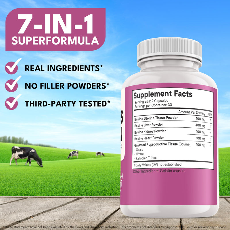 New Age Beef Organ Supplement for Women – Grass-Fed Liver, Kidney, Heart & Uterus Tissue | 120 Capsules