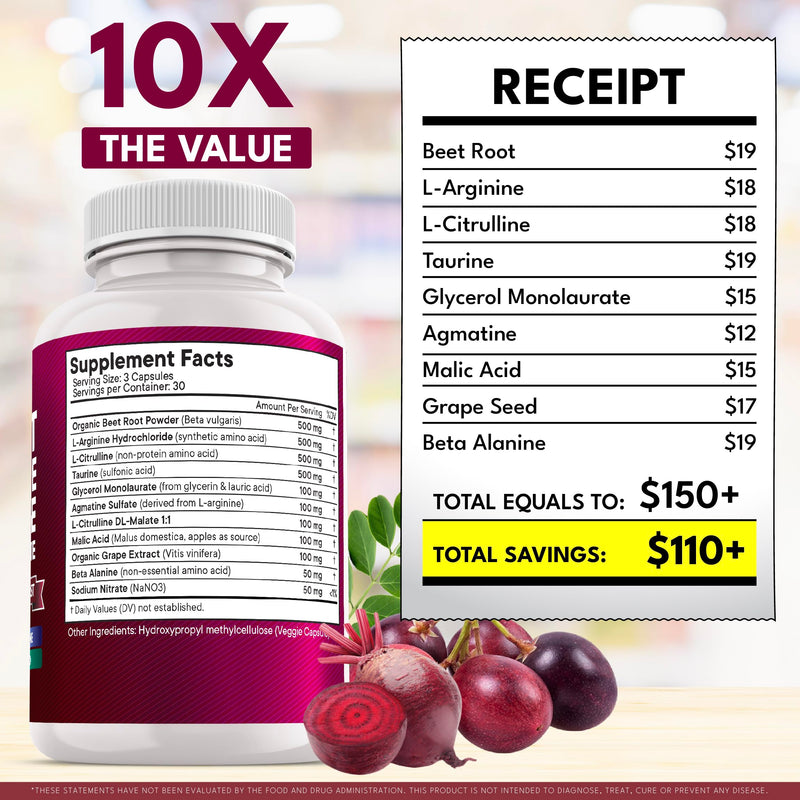 NEW AGE Beet Root Capsules - L-Arginine, L-Citrulline & Nitric Oxide Supplement – 90 Vegan Capsules