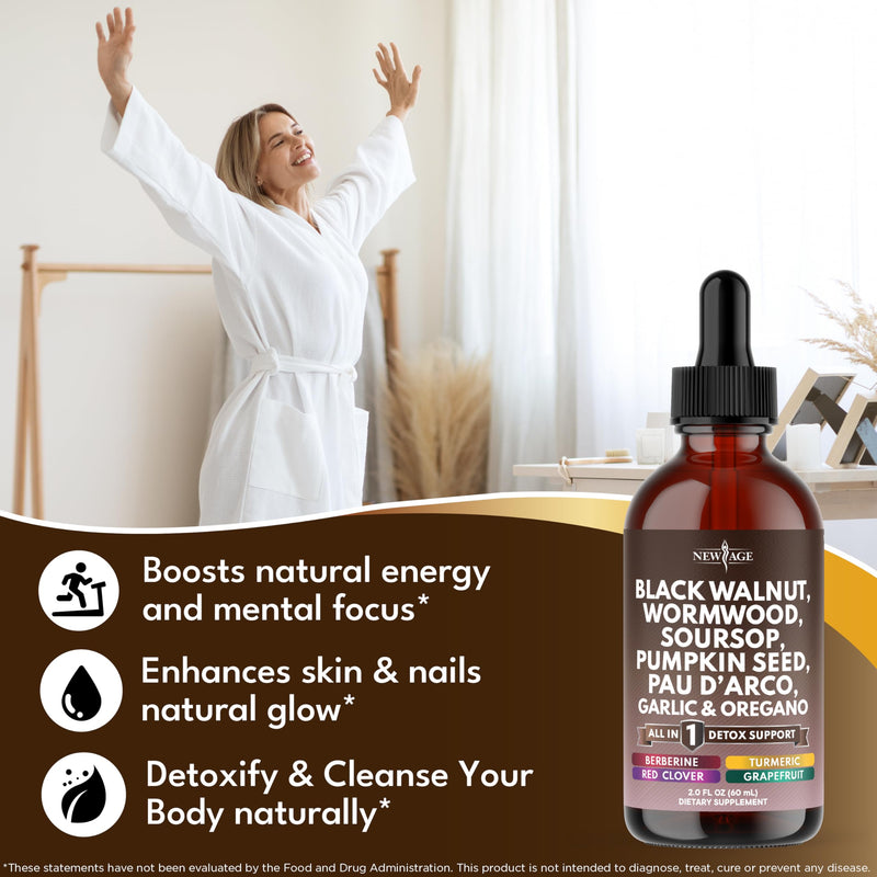 NEW AGE Black Walnut Wormwood Cleanse Drops – Herbal Liquid Tincture, 8oz