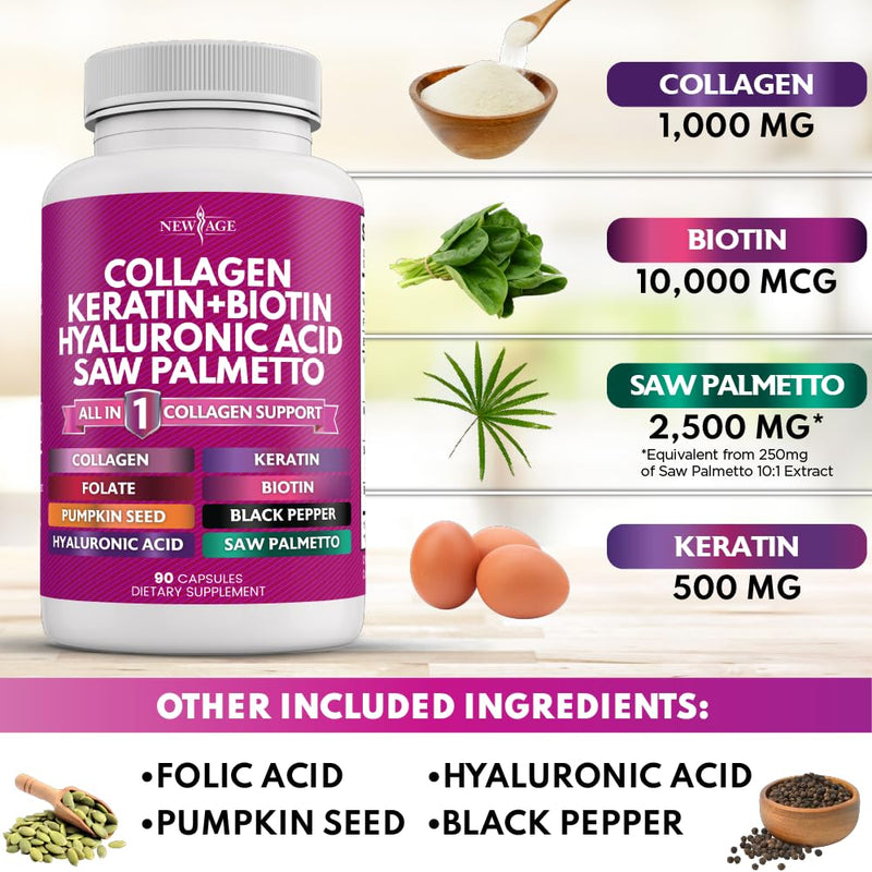 NEW AGE Collagen Pills with Biotin, Keratin & Hyaluronic Acid – 270 Count