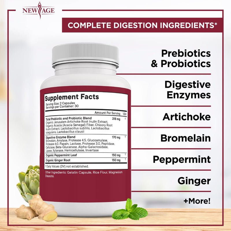 New Age Digestive Enzymes for Gut Health – Probiotic + Lipase Blend