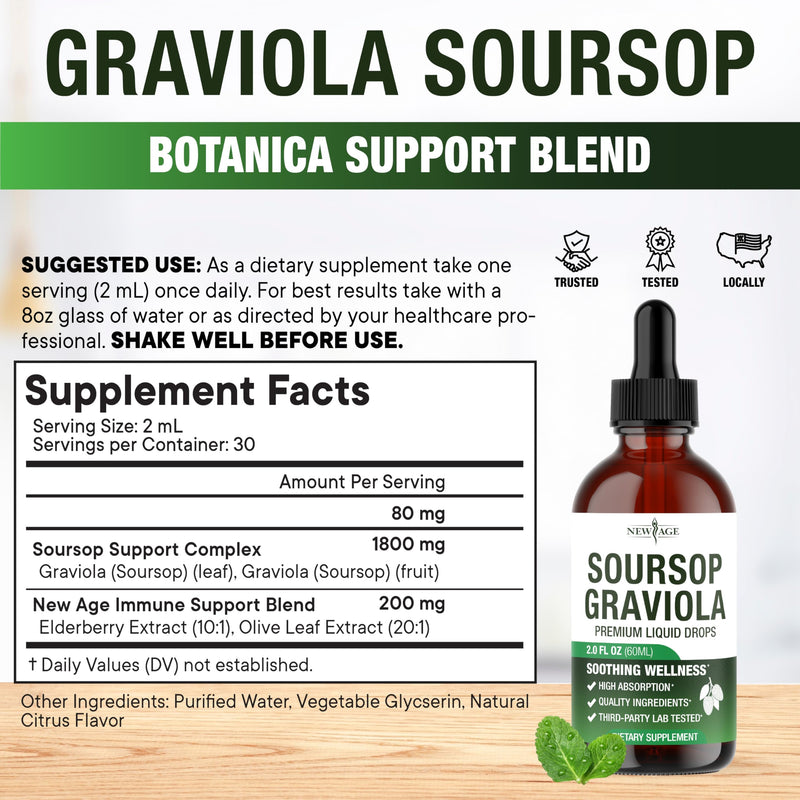 NEW AGE Soursop Drops – Immune Support Liquid with Soursop & Elderberry (8 oz)