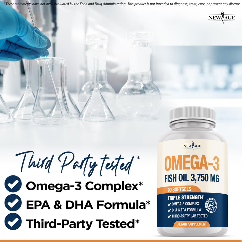 NEW AGE Triple Strength Omega 3 Fish Oil 3750 mg – 1350 mg EPA + 900 mg DHA | 270 Softgels