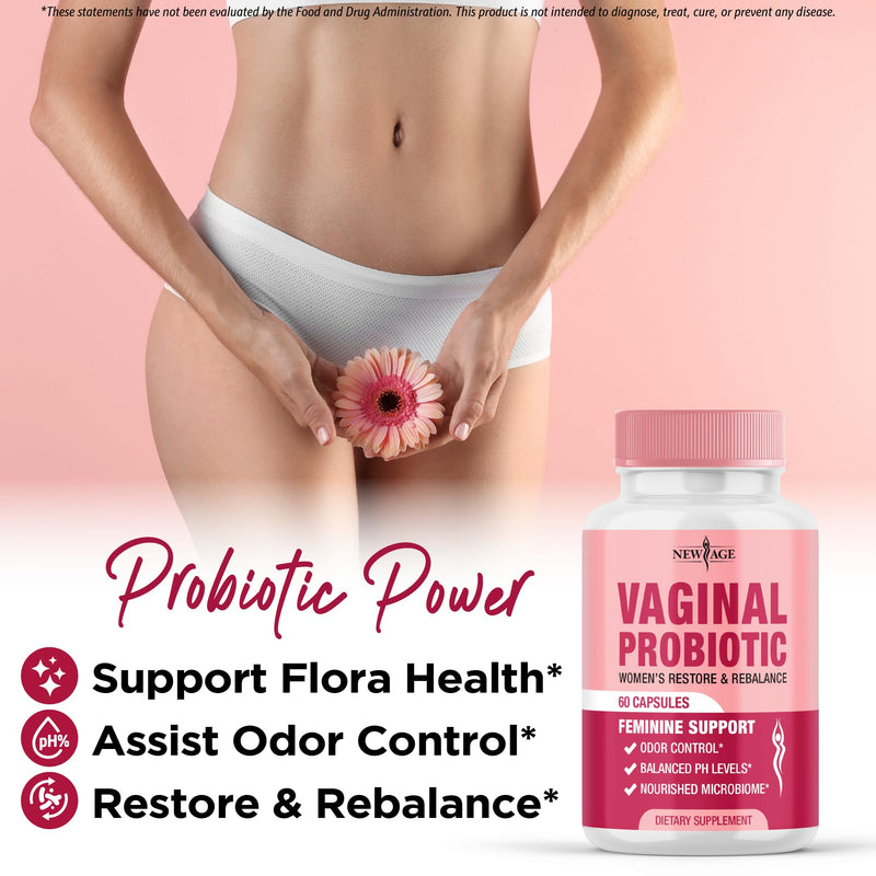 NEW AGE Vaginal Probiotics for Women – Prebiotics, Cranberry, Lactobacillus Blend | 60 Capsules