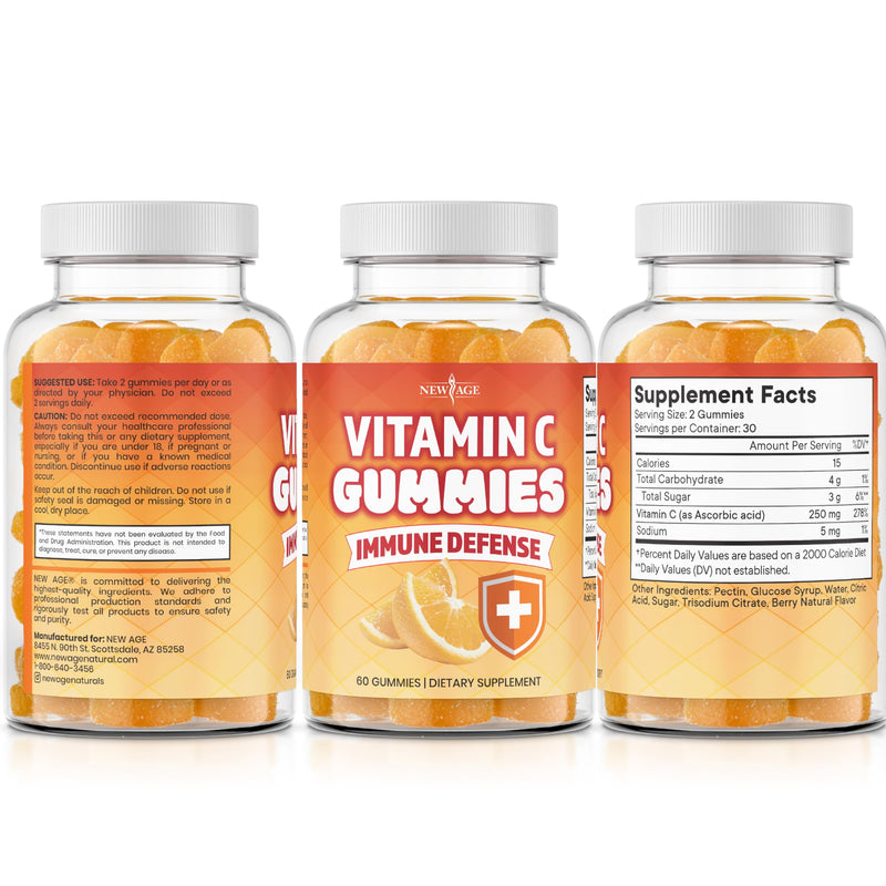 NEW AGE Vitamin C Gummies – Orange Flavor, Vegetarian, Gluten-Free (180 Gummies)