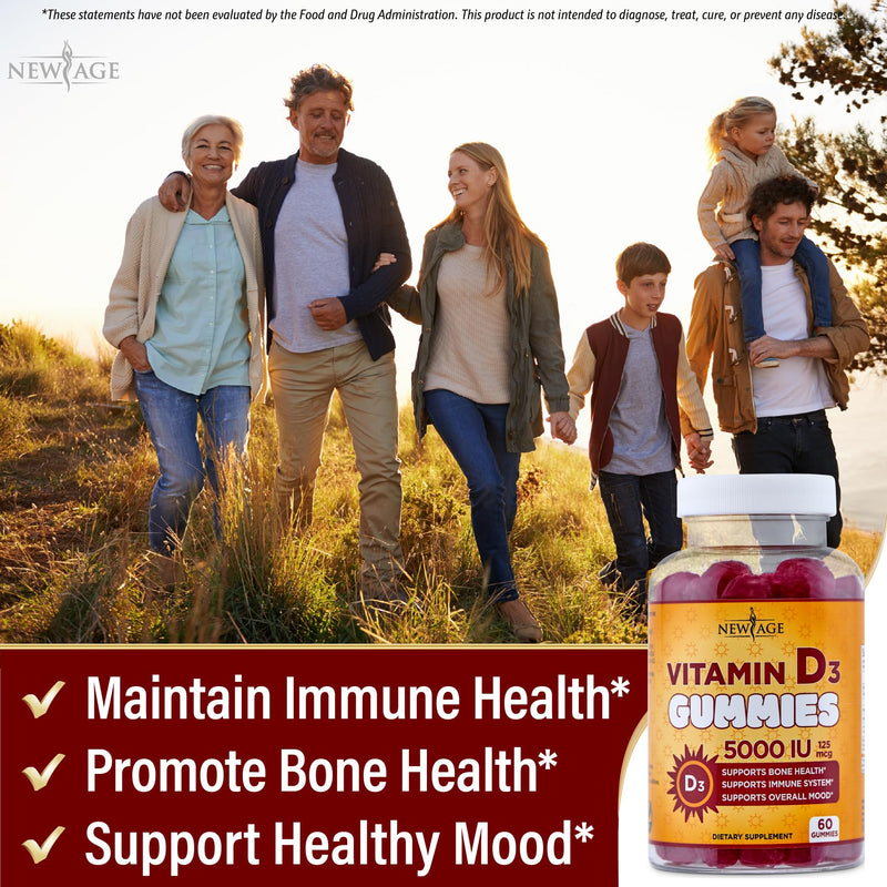 NEW AGE Vitamin D3 5000 IU Gummies — Immune Support, Non-GMO, Gluten-Free