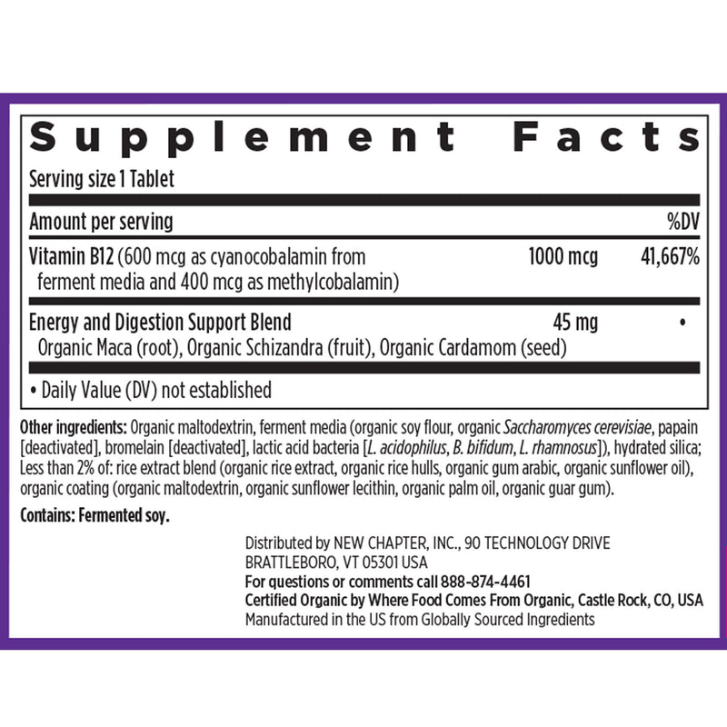 New Chapter Fermented Vitamin B12 1,000 mcg | USDA Organic, Vegan, Gluten Free - 60 Count
