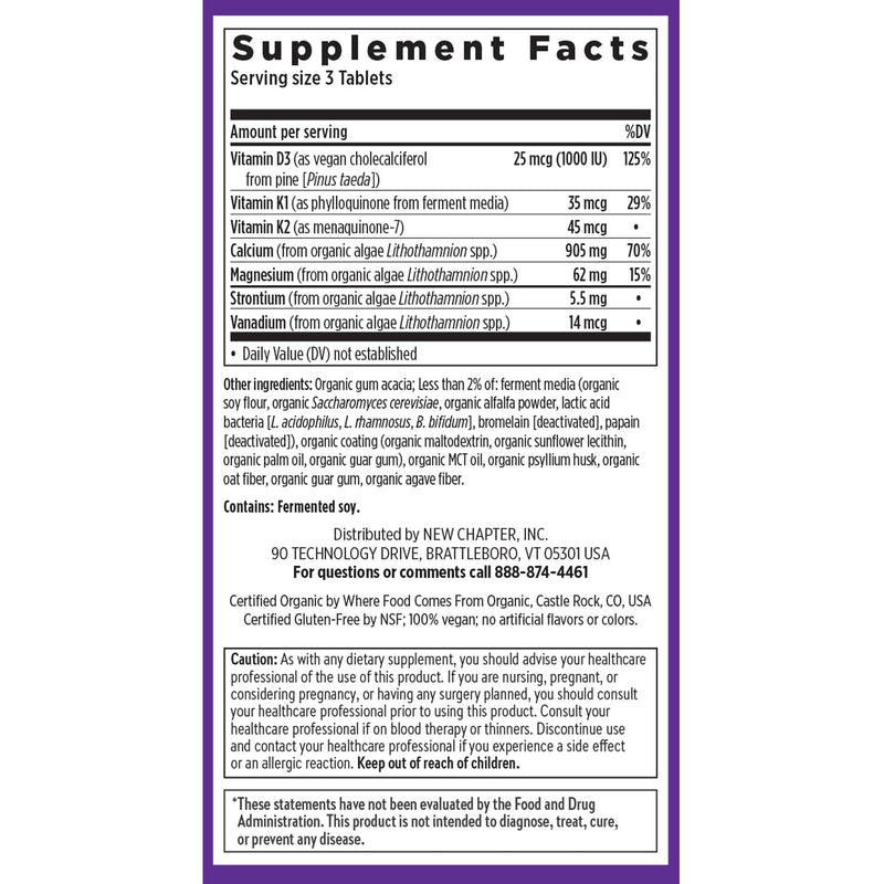 New Chapter Bone Strength Calcium Supplement with Vitamin D3, K2, Magnesium - 120 Tablets