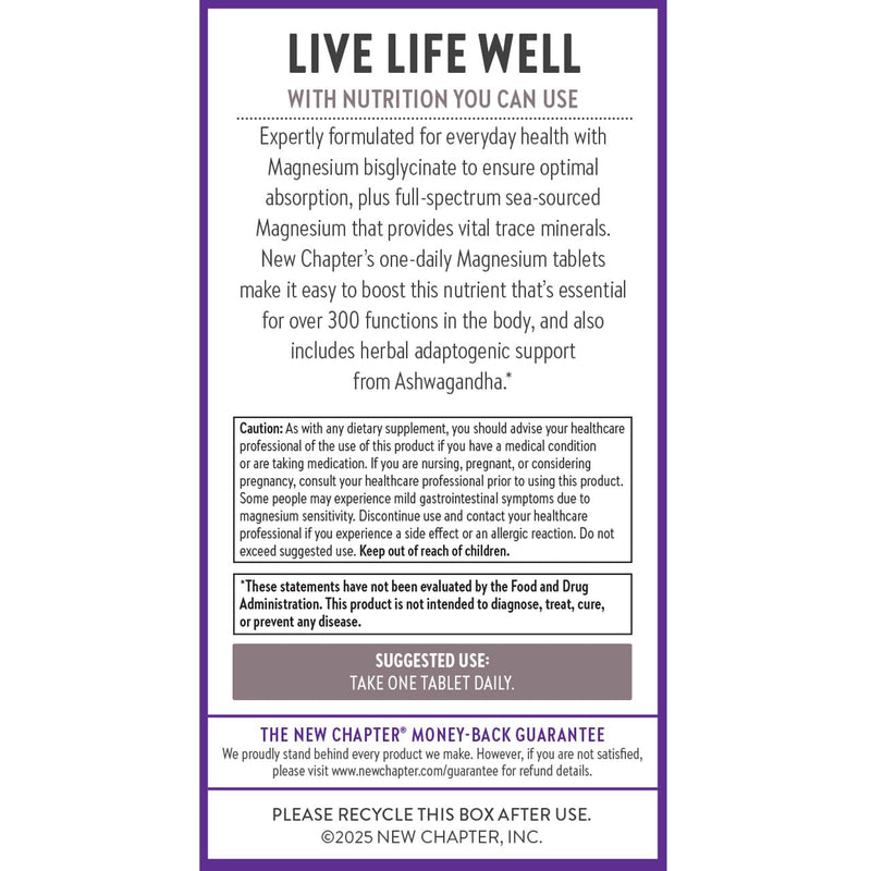 New Chapter Magnesium + Ashwagandha 325 mg Glycinate – 90 ct, 2.5x Absorption | Non-GMO
