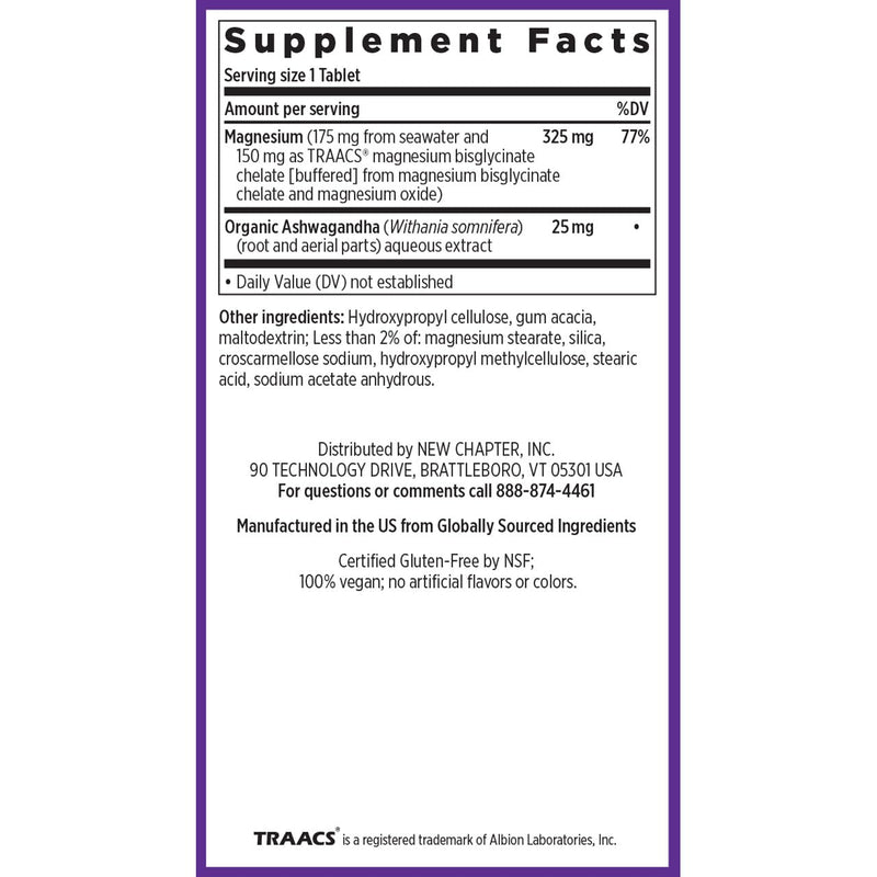 New Chapter Magnesium + Ashwagandha 325 mg Glycinate – 90 ct, 2.5x Absorption | Non-GMO