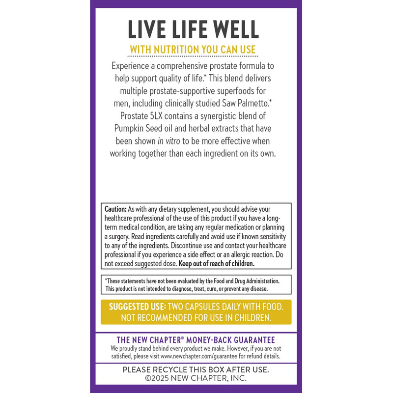 New Chapter Prostate 5LX™ – Clinical Saw Palmetto + Fermented Selenium, 120 Veg Capsules