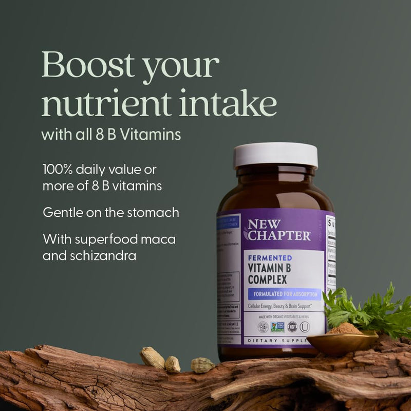 New Chapter Vitamin B Complex, Fermented Vitamin B Complex, USDA Organic, ONE Daily for Cellular Energy + Brain + Beauty, 100% Vegan, Gluten-Free - 60 Count