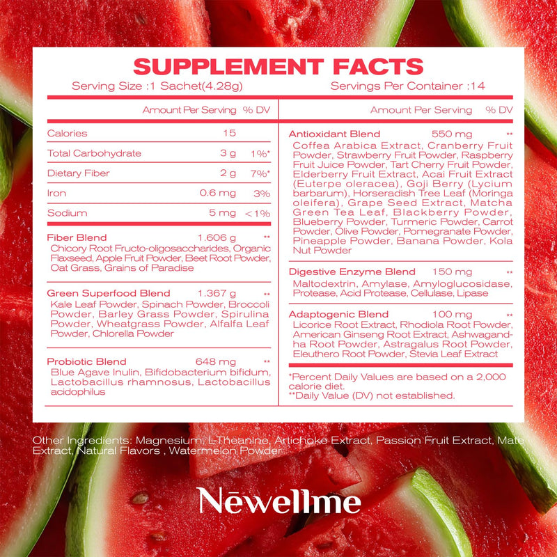 NEWELLME Happy Greens Powder – Sugar-Free Watermelon Drink Mix