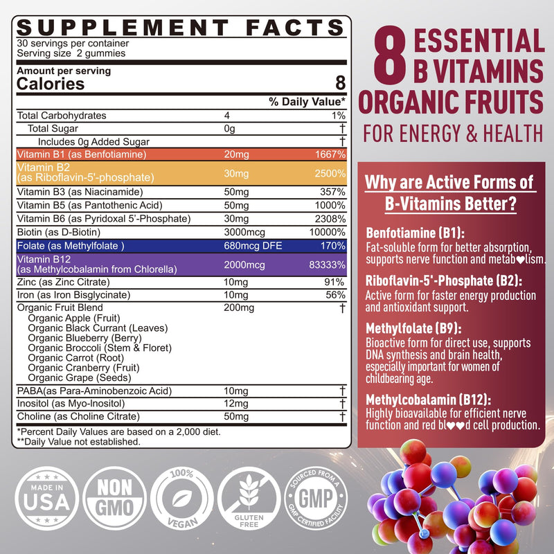 Nextdia Brain & Mood Support Gummies – Vegan B-Complex (120 Ct)