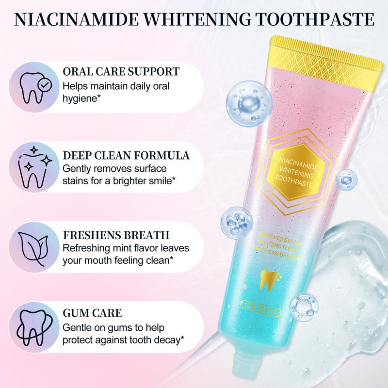 Niacinamide Whitening Toothpaste - Stain Removal, Enamel Protection, Mint & Peach (2pcs)