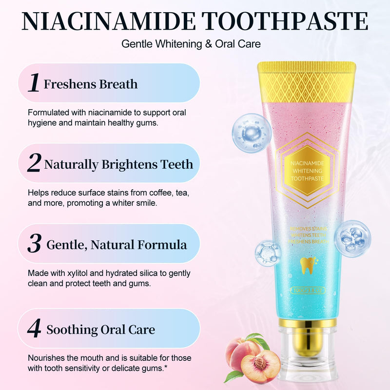 Niacinamide Whitening Toothpaste – Whitens Teeth, Protects Enamel, Freshens Breath for Sensitive Teeth