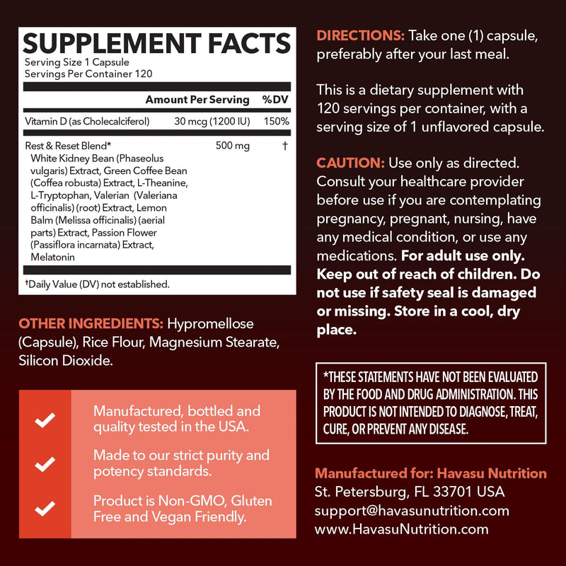 Night Time Fat Burner Metabolism Booster — Appetite Suppressant, 120 Pills