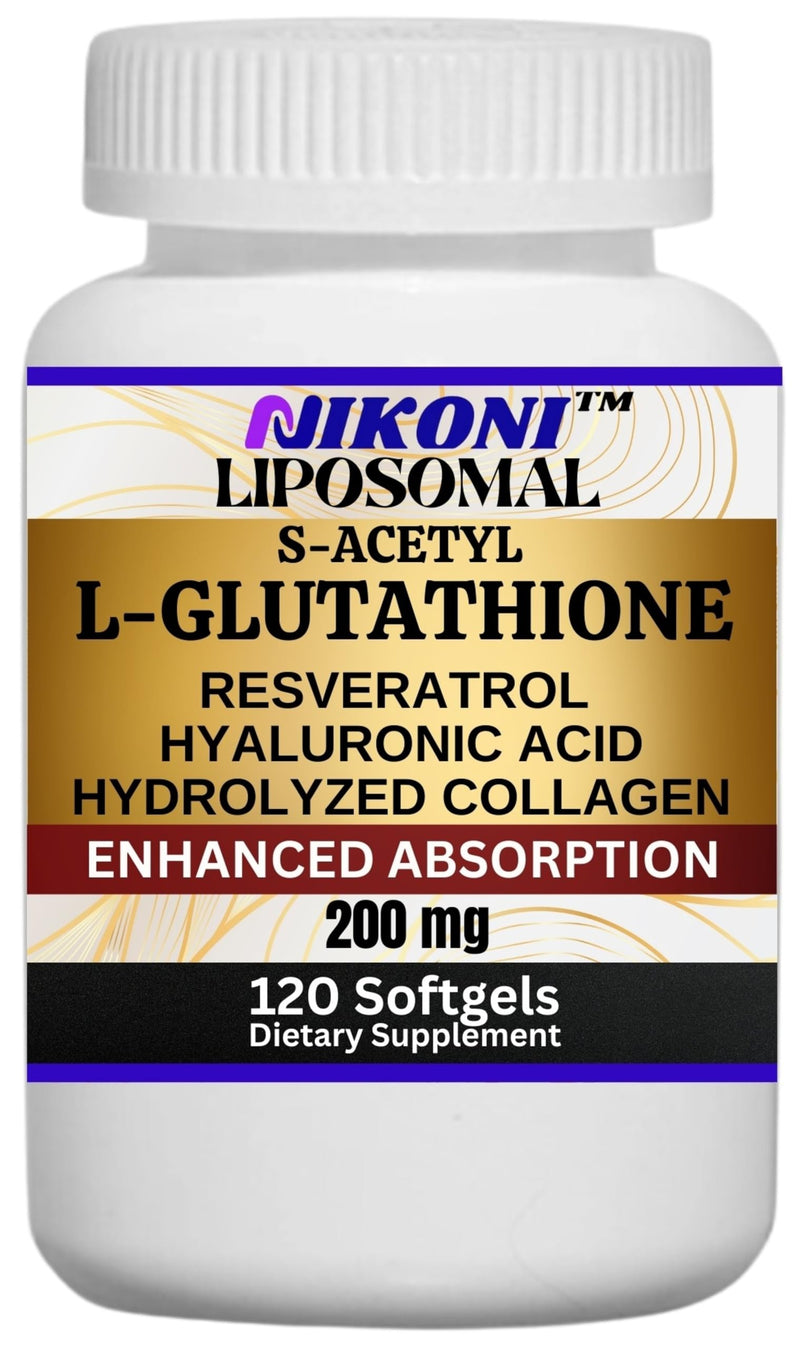 Nikoni Liposomal S-Acetyl L-Glutathione + Resveratrol – HA & Collagen 500 mg, 120 Softgels