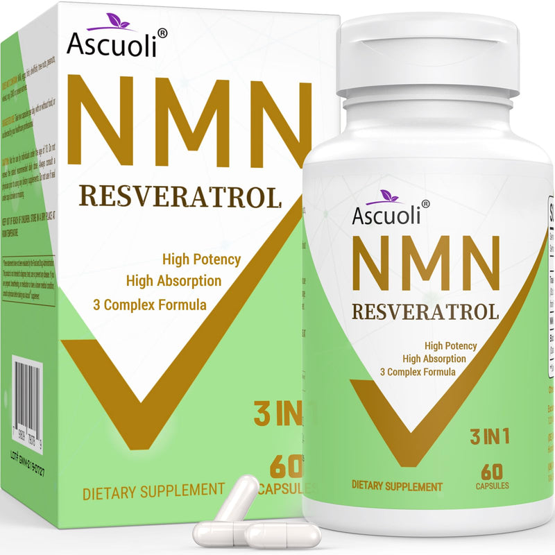 99% Ultra Purity NMN 500mg + Trans-Resveratrol 600mg - 1150mg NMN Resveratrol Supplement | 3-in-1 Formula | 60 Caps