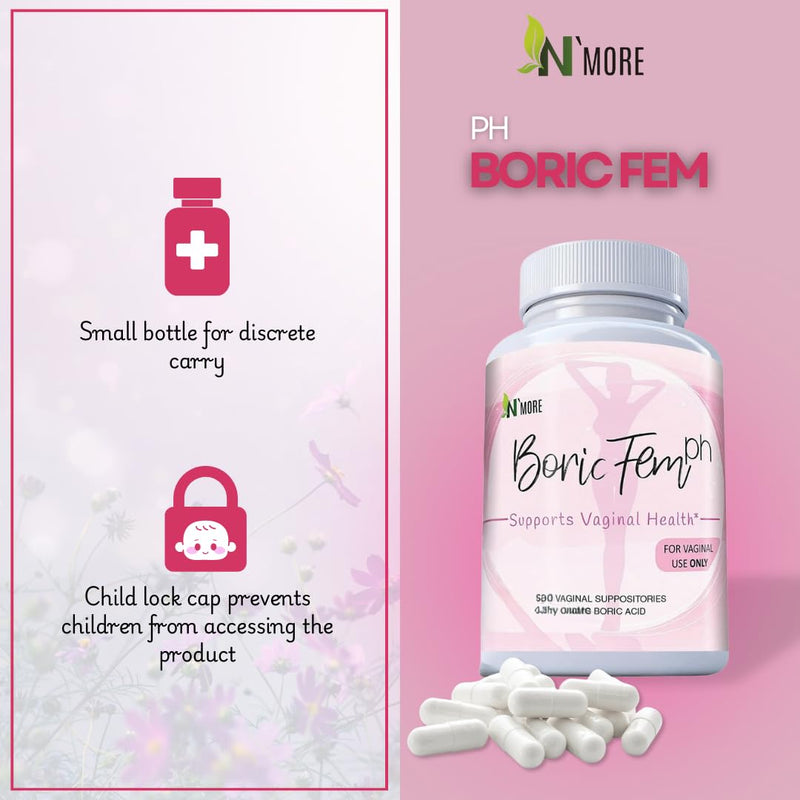 N'More Boricfem Vaginal Health Suppositories - 100% Pure Boric Acid, Made in USA | 30 Servings