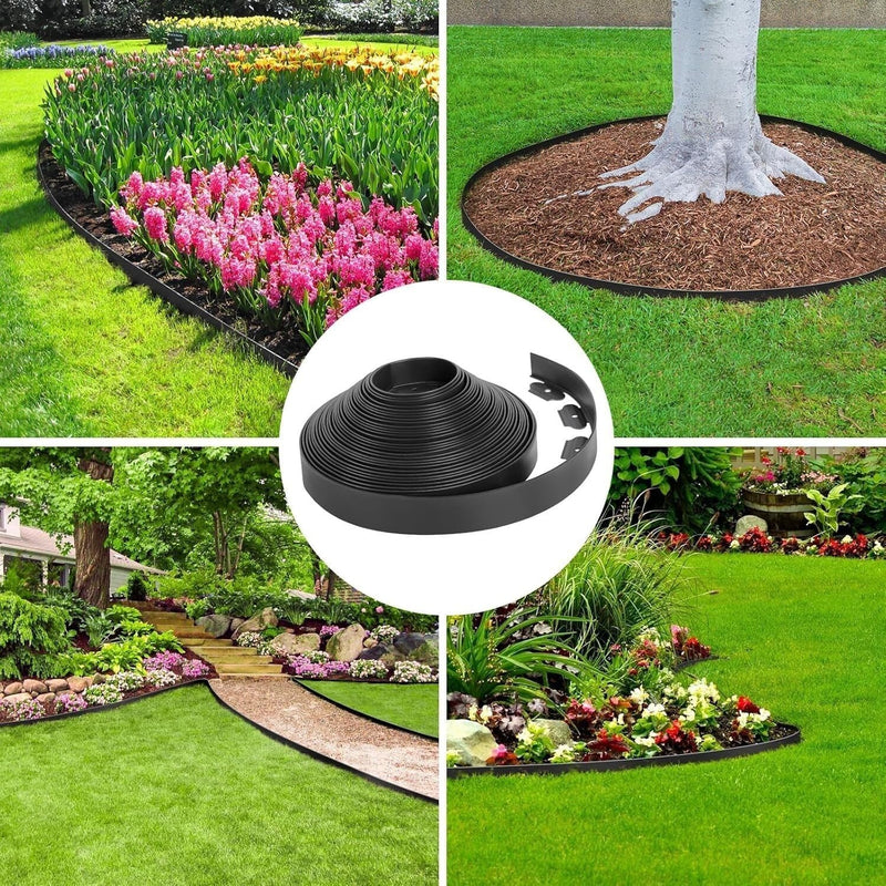 10m Flexible Lawn Edging Border with 20 Pegs Black