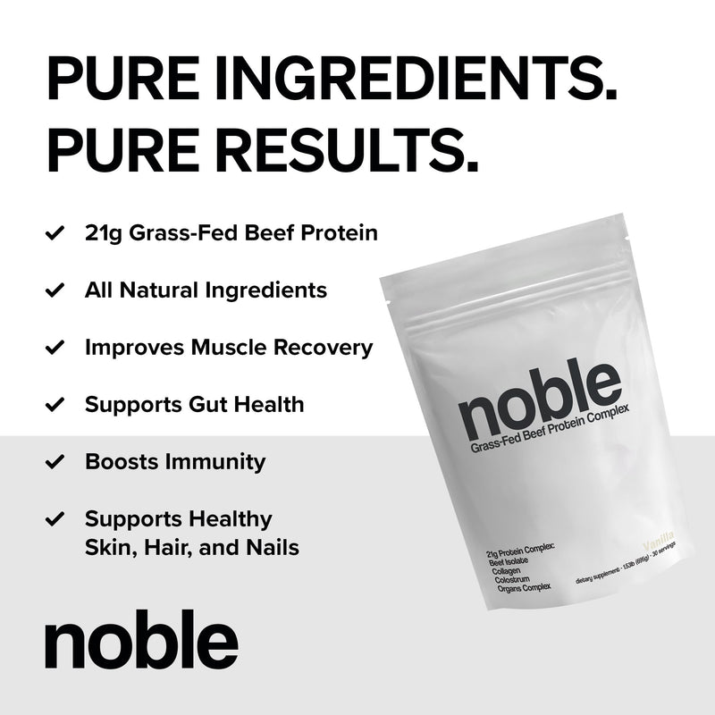 Noble Grass-Fed Beef Protein Powder with Collagen & Colostrum – Vanilla, 30 Servings | Keto & Gluten-Free