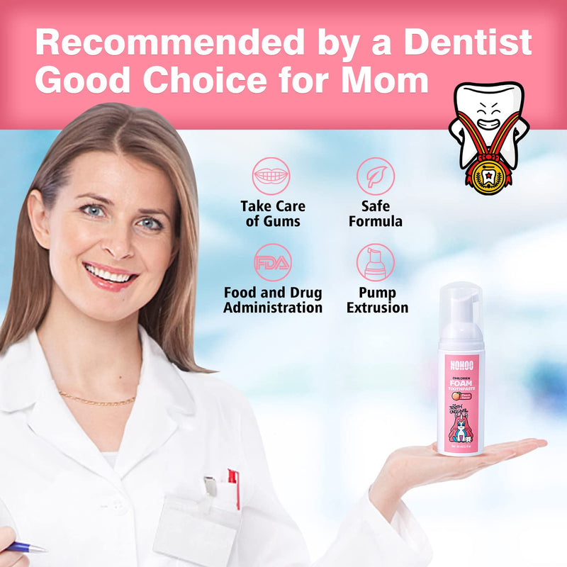NOHOO Fluoride Free Foam Toothpaste for Kids – Peach Flavor (2 Pack)