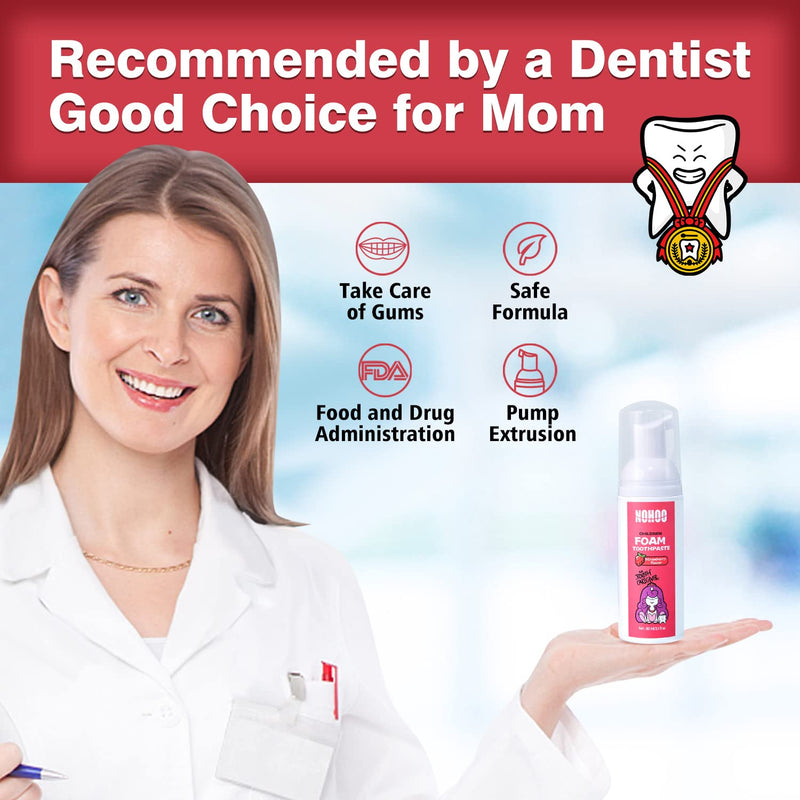 NOHOO Fluoride-Free Foam Toothpaste for Kids – Strawberry & Peach (60ml, 2 Strawberry + 2 Peach)