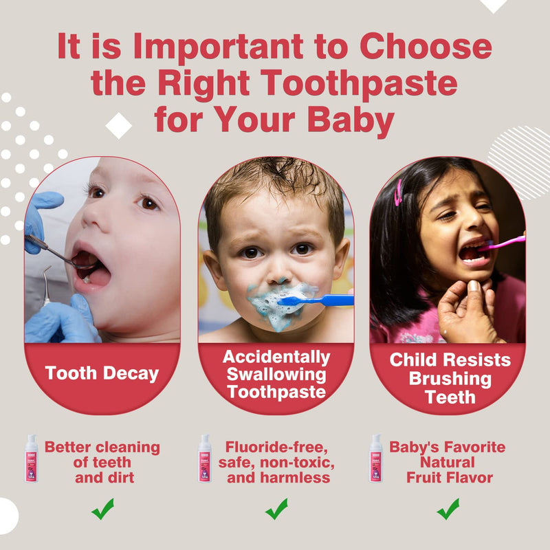 NOHOO Fluoride-Free Foam Toothpaste for Kids – Strawberry & Peach (60ml, 2 Strawberry + 2 Peach)