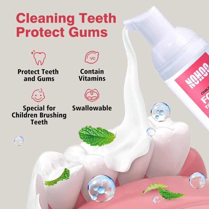 NOHOO Fluoride-Free Foam Toothpaste for Kids – Strawberry & Peach (60ml, 2 Strawberry + 2 Peach)