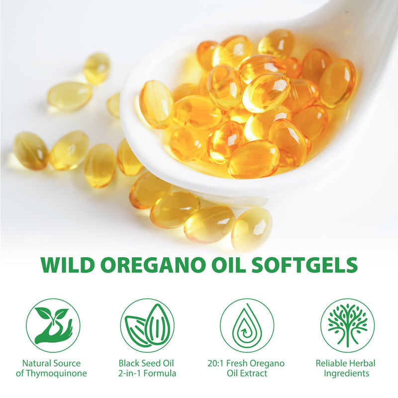 Oregano Oil Softgels Organic with Black Seed Oil 200mg – 120 Count | Non-GMO, Dairy Free, Gluten Free