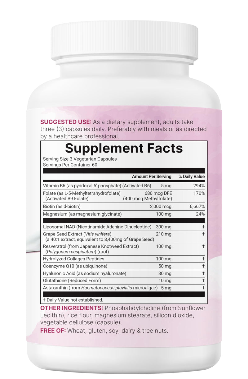 Pure Liposomal NAD+ for Women – 9,000mg, 180 Veggie Capsules | 12-in-1 Anti-Aging & Energy