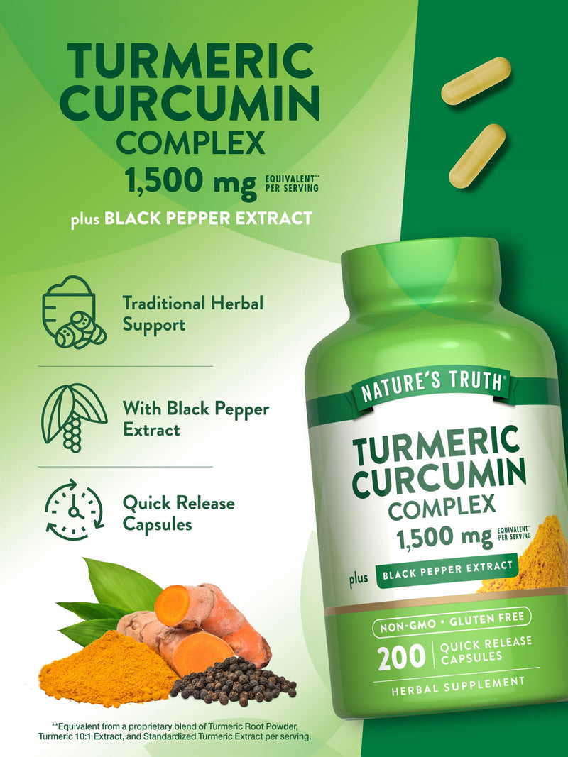 Nature’s Truth Turmeric Curcumin Complex 1500mg – 200 Capsules with Black Pepper