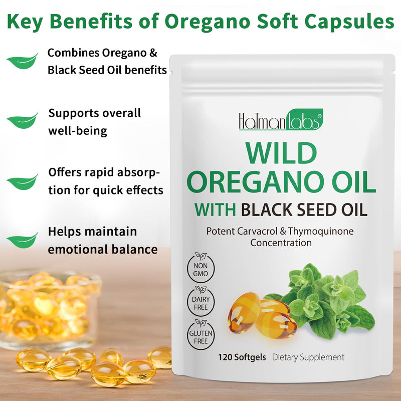 Oil of Oregano with Black Seed Oil - 6000mg Oregano Oil Capsules, Organic, Non-GMO, Gluten Free, 120 Softgels