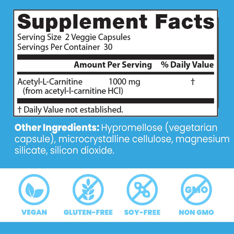 Doctors Best Acetyl-L-Carnitine (ALC) – Supports Mental Focus, Non-GMO, Vegan, 60 Veggie Caps