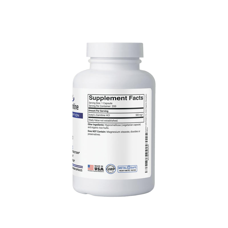 Superior Labs Acetyl L-Carnitine 500 mg - 200 Veg Caps - Non-GMO