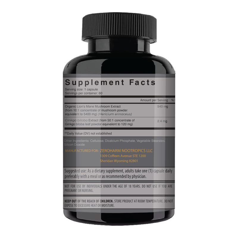 NooMost Lions Mane Organic Capsules with Ginkgo Biloba | Cognitive Health, Focus & Memory | 60 Caps (2 Month Supply)